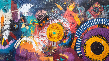 Poster - Vibrant Abstract Street Art Mural with Bright Colors and Intricate Patterns : Generative AI