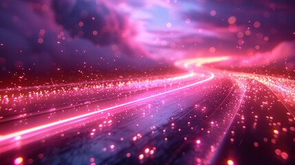 Wall Mural - pink glowing road with abstract background. ai generative. .