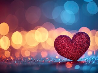 Wall Mural - Blurred pastel-colored background with heart-shaped bokeh for Valentine's Day, shiny glitter lights on the floor. 