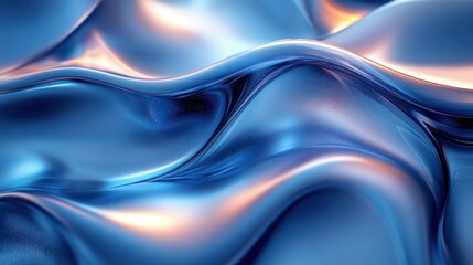 Poster - Futuristic Abstract Design with Flowing Curves and Vibrant Blue Iridescent Finish