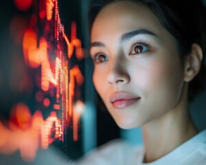 Poster - Modern Crypto Collaboration Diverse Team Analyzes Glowing Financial Graph in Sleek Office - Tech Innovation and Digital Strategy for Fintech Industry