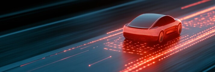 Aufkleber - Futuristic Electric Vehicle on Smart Road Sleek Digital Design with Sensor Grids - Autonomous Driving and Urban Mobility for Innovative Tech-Driven Transportation Solutions