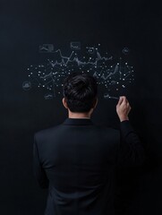 Fototapete - Futuristic Finance Hub Indian Male Using Holographic Crypto Dashboard on Sleek Black Interface - Advanced Investment Strategies and Blockchain Analysis