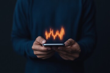 Aufkleber - Neon Blockchain Aesthetics Slim 28-Year-Old Man with Smartphone Displays Cryptocurrency Trading App - Secure Mobile Finance for Modern Investment Strategies