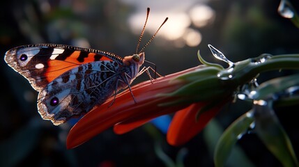 Wall Mural - Sunset Butterfly on a Flower