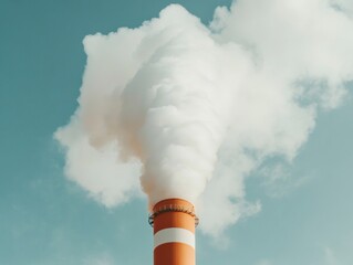 Aufkleber - Industrial Eco-Aesthetic Billowing Smoke Textures from Orange Chimney - Environmental Awareness and Sustainable Industrial Solutions for Air Quality Improvement