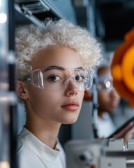Aufkleber - Industrial Education Aesthetic Diverse Students with CNC Machine in High-Tech Workshop Setting - Skills Training and Digital Integration for Modern Industry Leaders