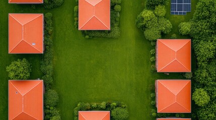 Poster - Eco-Community Development Aerial View of Modern Green Roof Homes with Solar Arrays in India - Sustainable Urban Planning for Residential Growth and Environmental Benefits