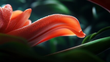 Wall Mural - Dew-Kissed Lily Petal: A Symphony of Orange and Green