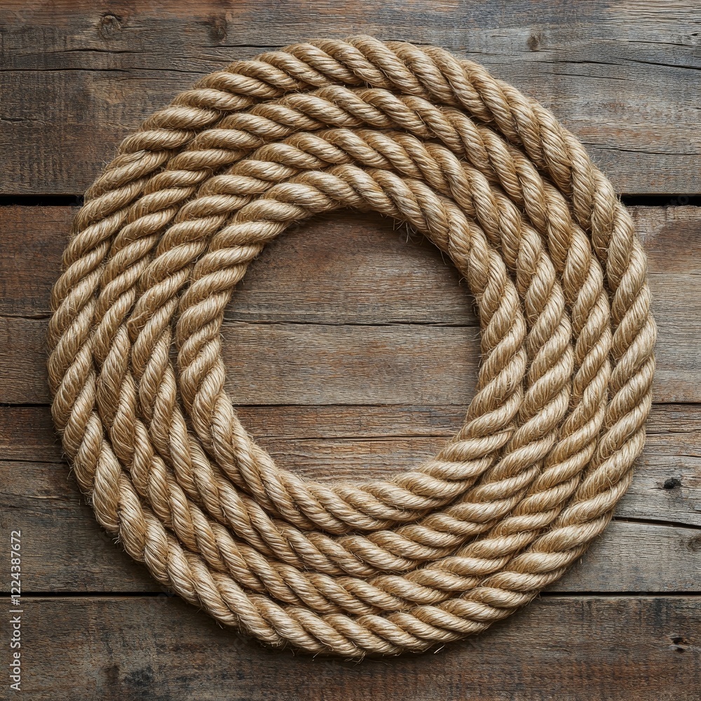 Nautical Rope Round Thick nautical rope coiled in a circle on rustic wood. Stock Photo ...