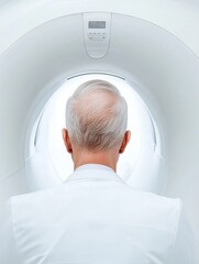 Aufkleber - High-Tech Radiology Experience Senior Male Technician Examines Brain Scan in Sleek, Minimalist Imaging Suite - Advanced Medical Screening for Precision Healthcare