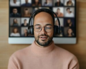 Aufkleber - Hybrid Work Aesthetic Cozy Home Office with Video Call Hub - Modern Remote Collaboration and Distributed Teamwork for Business Innovation