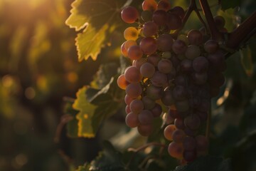 Fototapete - Clusters of Grapes on the Vine Highlighting Winemaking and Harvest Season