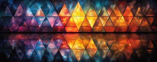 Poster - Iridescent Holographic Geometric Triangle Pattern Abstract Art Background