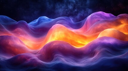 Aufkleber - Iridescent Abstract Wave in Dark Space with Neon Colors and Fluid Motion