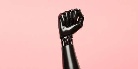 Poster - Cybernetic Futurism Sleek Robotic Fist with VR Wrist Cuff on Minimalistic Backdrop - Empowering Tech Content for Innovative Marketing and Progressive Design