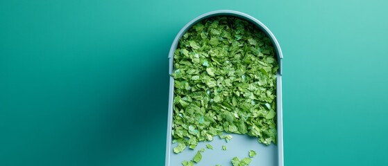 Aufkleber - Minimalist Eco-Aesthetic Green Recycled Material in Modern Tub - Responsible Waste Management for Sustainable Industry Transformations and Innovative Materials Showcase