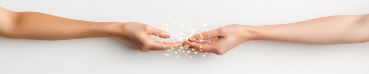 Leinwandbilder - Modern Collaborative Network Diverse Hands Creating Digital Synergy with Luminous Nodes - Visionary Business Innovation and Unified Solutions for Tech Connectivity