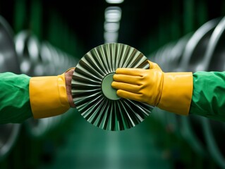 Aufkleber - Industrial Chic Precision Steel Turbine Assembly in Green Factory - Innovative Clean Tech Manufacturing for Sustainable Energy Solutions and Environmental Impact