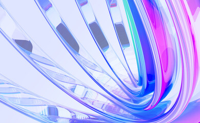 3d abstract liquid glass holographic transparent background. dynamic digital tech banner of curve wa