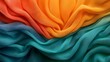 © Shawkat Hayat - colorful fabric waves, vibrant textile folds, abstract drapery, orange and teal contrast, smooth curves, soft textures, dynamic composition, macro photography, high detail, studio lighting