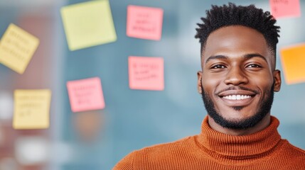 Aufkleber - Urban Innovation Workspace Young Black Professional in Modern Glass-Walled Meeting Room - Dynamic Team Leadership and Visual Collaboration in Corporate Environments