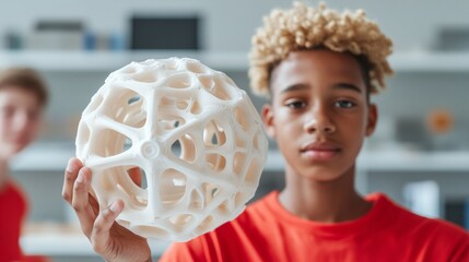 Leinwandbilder - Cutting-Edge STEM Lab Collaboration Diverse Teens Innovate with Printing in Modern Tech Workspace - Education and Youth Skill Development