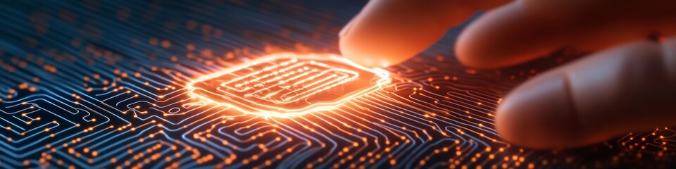 Leinwandbilder - Futuristic Cybersecurity Visual Robotic Hand with Glowing Lock over Circuit Grid - AI Security Branding and Advanced Digital Defense Marketing for Tech Industries