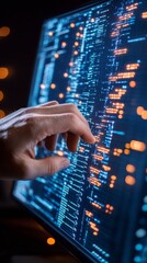 Leinwandbilder - Futuristic Network Infrastructure Engineers Hand Interacting with Digital Display - Advanced IT Solutions and Cloud Computing for Business Innovation
