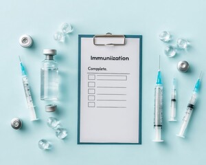 Aufkleber - Contemporary Healthcare Campaign Vaccine Vials and Syringes on Minimalist Setup with Blue Hue - Clinical Efficiency and Digital Health Drive for Medical Professionals