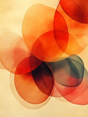 Canvas Print - A pattern of overlapping translucent ovals in warm beige and light coral.