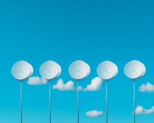 Poster - Minimalist Meteorological Display Sleek Satellite Dish Array Against Clear Sky - Advanced Weather Monitoring and Educational Meteorology Visuals for Innovative Technology Solutions