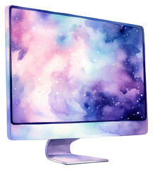 Sticker - PNG  Computer moniter in Watercolor television white background electronics.