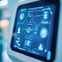 Aufkleber - Futuristic Home Service Robot Interface Sleek Glowing Control Panel for Efficient Cleaning Schedules in Modern Smart Homes - Tech Innovation in Domestic Automation