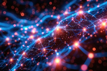 Wall Mural - luminous energy streams abstract background: dynamic blue and red flowing network