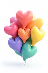 Wall Mural - Vibrant Multicolor Heart Shapes on a White Background: A Stunning Realistic Rendering of Individually Colored Hearts in Rainbow Tones, Featuring a Smooth, Glossy, and Aesthetic 3D Digital Design