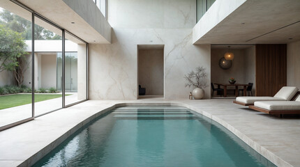 Wall Mural - a large swimming pool with a glass door and a white wall