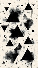 Wall Mural - A repeating triangle pattern in various sizes, all in black on white.