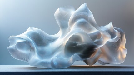 Poster - Fluid Abstract Sculpture Minimalist Design 3D Render Light Background