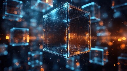 Wall Mural - luminous translucent cube abstract digital art