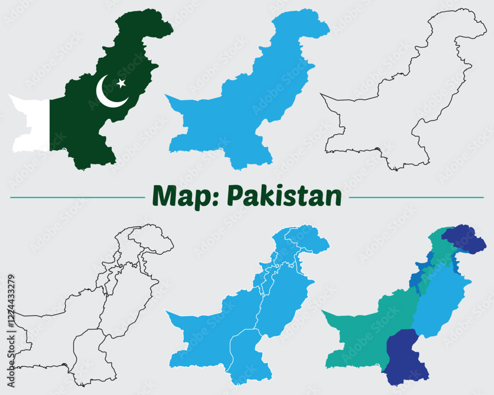 Pakistan map set. internal provinces borders marked, Simple map of ...