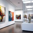 © ChrisTYCat - Elegant and minimalist modern art gallery interior with framed abstract paintings displayed on clean white walls showcasing a contemporary and aesthetic