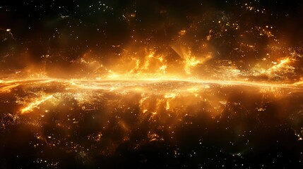 Wall Mural - Radiant Cosmic Burst: A Celestial Tapestry of Golden Light and Shimmering Particles