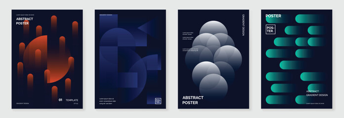 Aufkleber - Modern gradient poster background vector set. Minimalist cover template with vibrant perspective geometric prism shapes in motion. Ideal design for social media, cover, banner, flyer.