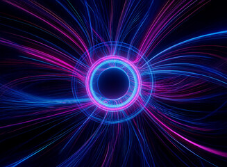 Canvas Print - intense energy swirls in vibrant pink and blue hues, forming a luminous ring against a dark backgrou