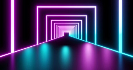 Wall Mural - futuristic neon laser light tunnel. neon light abstract background