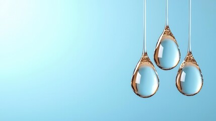 Wall Mural - A photostock of a translucent droplet of water captured mid-motion on a light blue background, symbolizing freshness and purity. High Quality