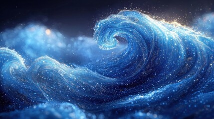 Wall Mural - Mesmerizing Sparkling Blue Ocean Wave Digital Art Illustration