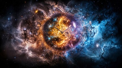 Leinwandbilder - Cosmic celestial clock showcasing spinning galaxies and stars digital art in space universe stunning viewpoint