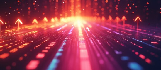 Wall Mural - futuristic digital data stream with glowing arrows and abstract technology background in vibrant col